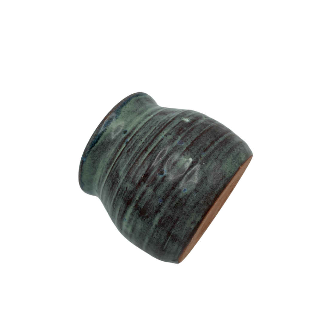 Green/Brown 5 oz planter/vase side view of green vase on white background