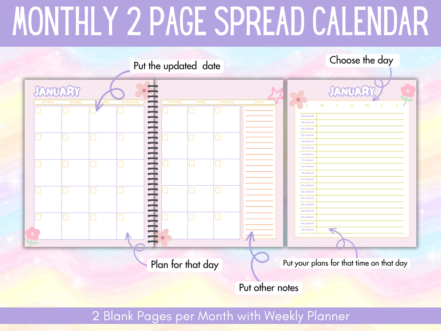 Promotional image for a Weekly Family Planner or Binder, indicating it's an instant download with 71 pages, featuring a colorful design with floral elements and text.