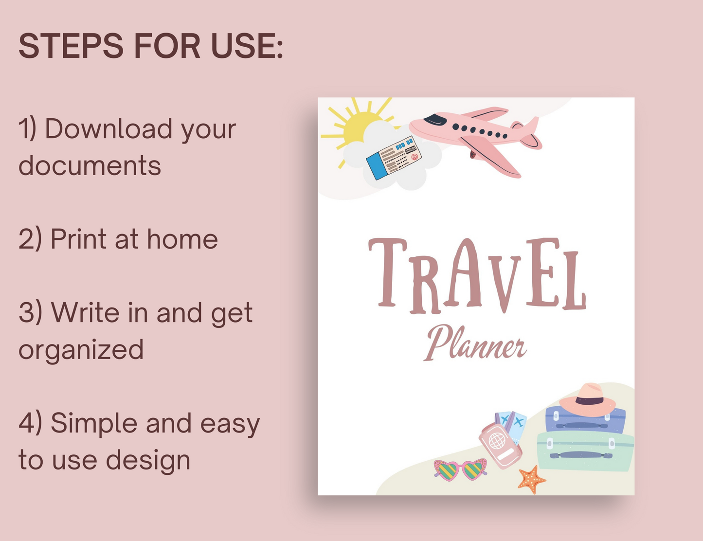 Promotional image contents of the of the 64 page Printable Mega Travel Planner-