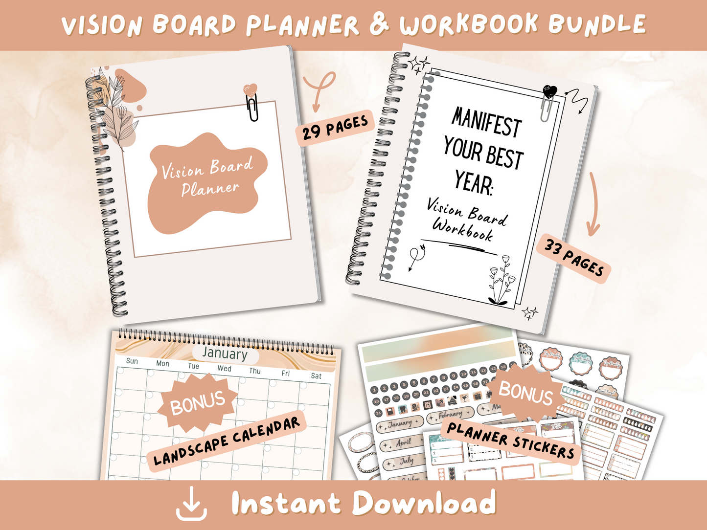 Vision Board Planner & Workbook Bundle