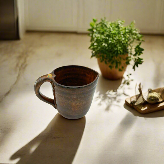 Red/Brown Heart Shaped Mug with Golden Flower,