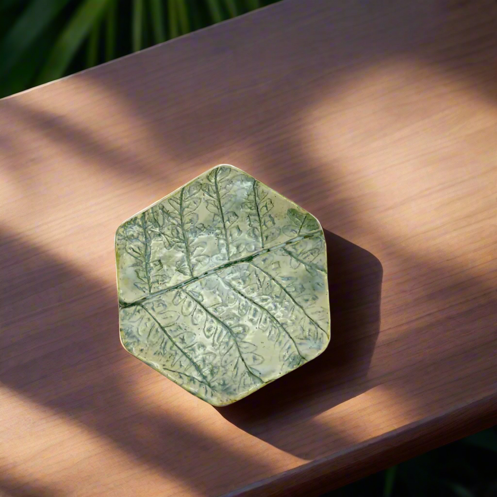 Medium  Flower Cream/Green Trinket Dish