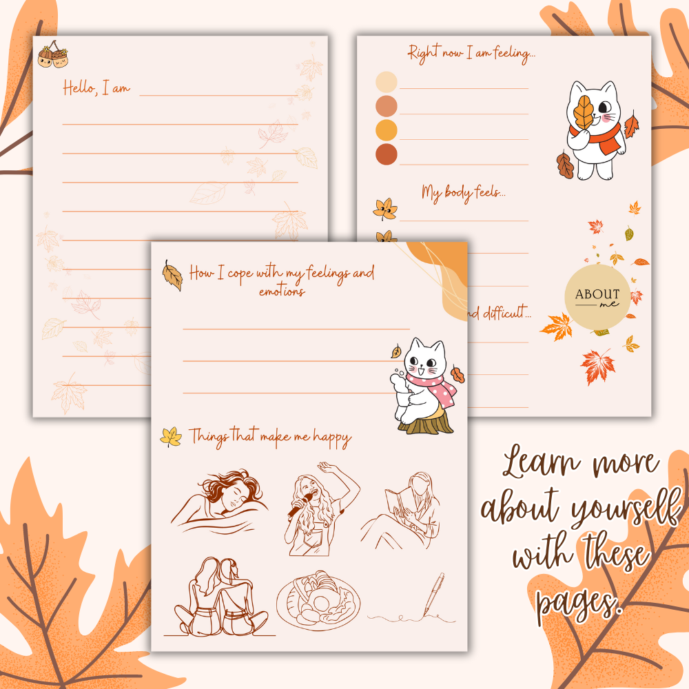 Set of self-help with cartoon cat illustrations on a white background.