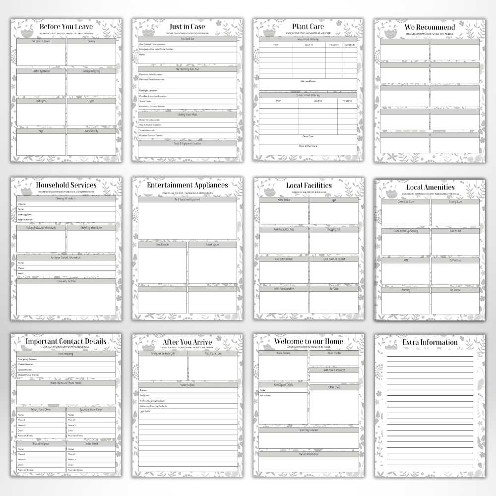 Black & White Minimalist House Sitter Planner