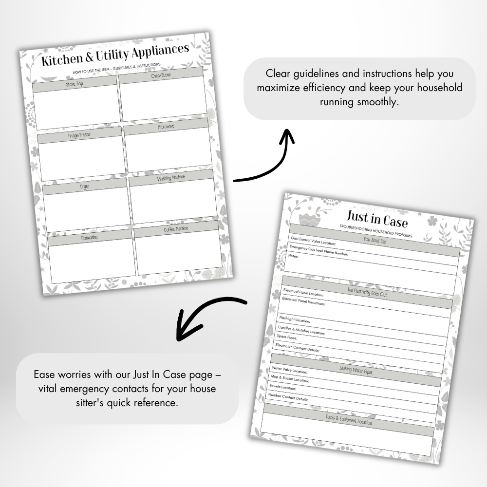 Black & White Minimalist House Sitter Planner